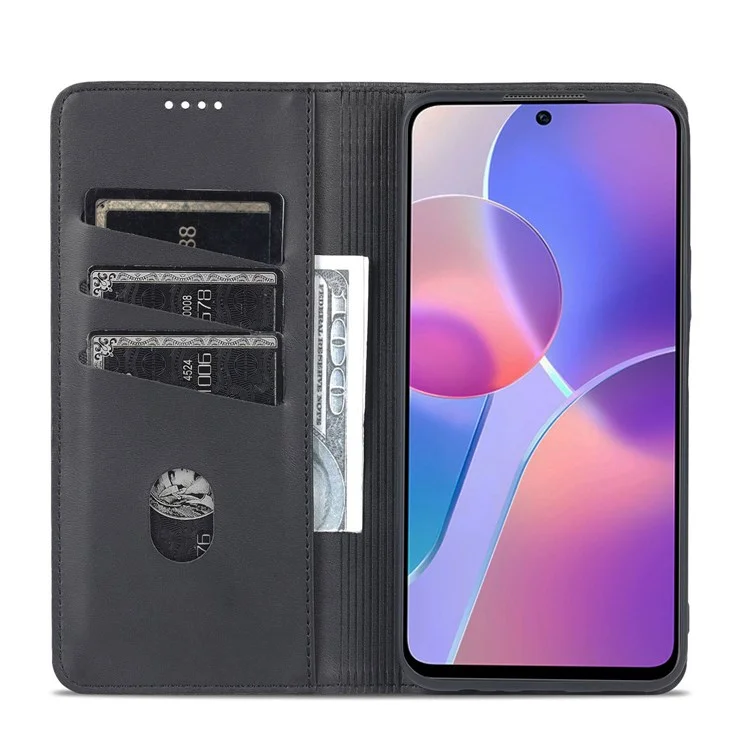 AZNS für Honor X8 4G PU-Leder Flip Protective Cover Stand Magnetic Auto-absorbed TPU Schockabsorbierende Innenhülle mit Geldbörsen-Funktion - Schwarz