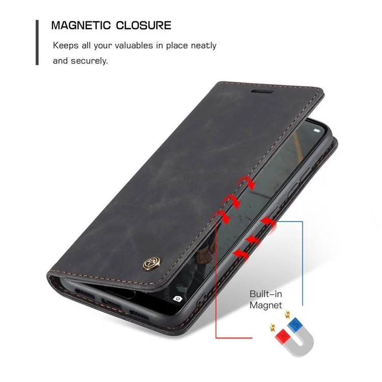 CASEME 013 Série Para Huawei P20 Suporte Dobrável Capa de Telefone Auto-absorvida Carteira de Couro PU Capa de Telefone - Preto 