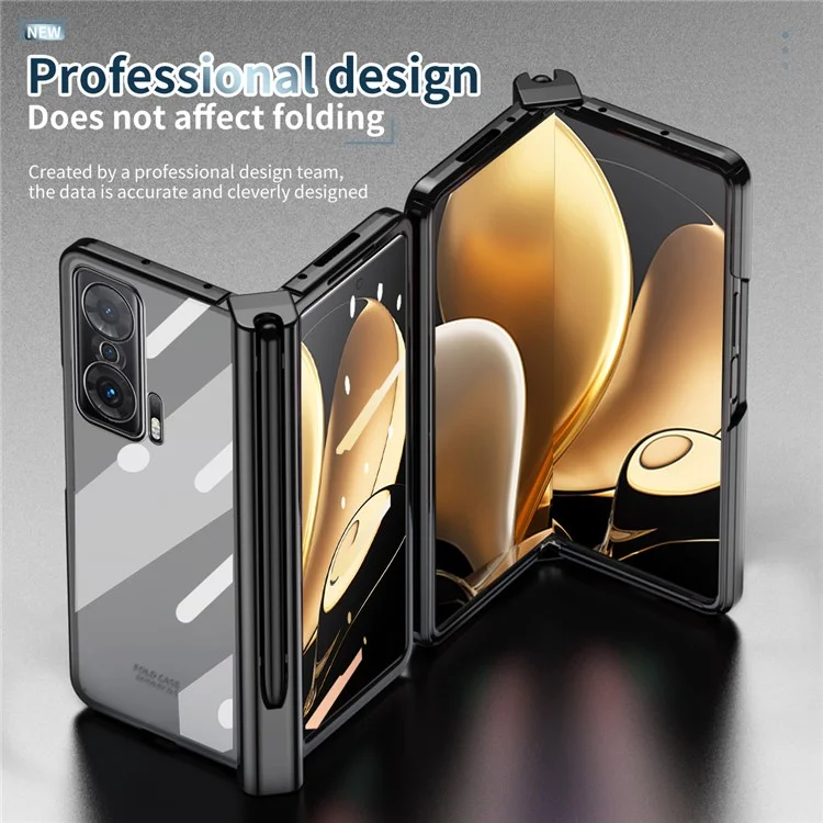 Pour Honor Magic V Temperred Verre Film Téléphone Cover Stylo Slot Hinge Electroplate Pliage pc pc Avec Stylet Stylo - le Noir