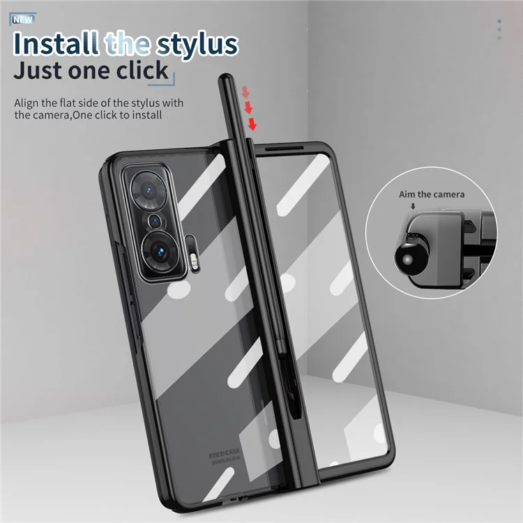 Pour Honor Magic V Temperred Verre Film Téléphone Cover Stylo Slot Hinge Electroplate Pliage pc pc Avec Stylet Stylo - le Noir
