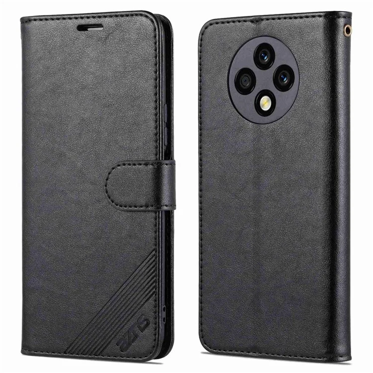 AZNS For U-Magic Enjoy 50 Plus Textured Leather Wallet Case Anti-Fall TPU Inner Shell Stand Phone Cover - Black