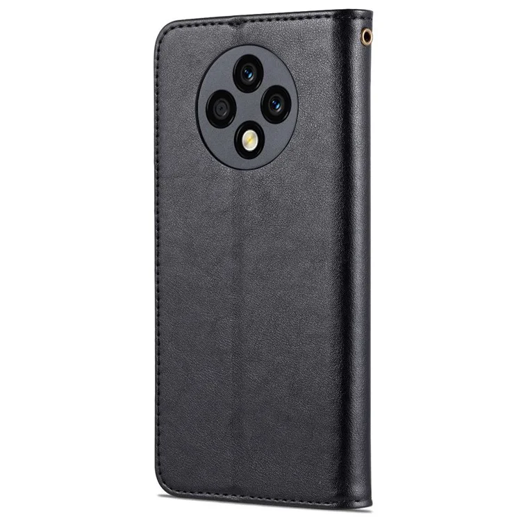 AZNS For U-Magic Enjoy 50 Plus Textured Leather Wallet Case Anti-Fall TPU Inner Shell Stand Phone Cover - Black