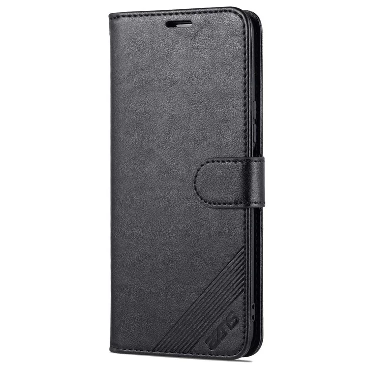 AZNS For U-Magic Enjoy 50 Plus Textured Leather Wallet Case Anti-Fall TPU Inner Shell Stand Phone Cover - Black