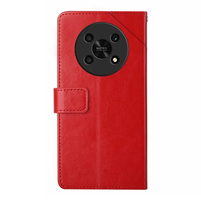 HT01 For Honor Magic 4 Lite 5G Cell Phone Cover Bag PU Leather Y-Shaped Lines Imprinting Wallet Stand Phone Case - Red