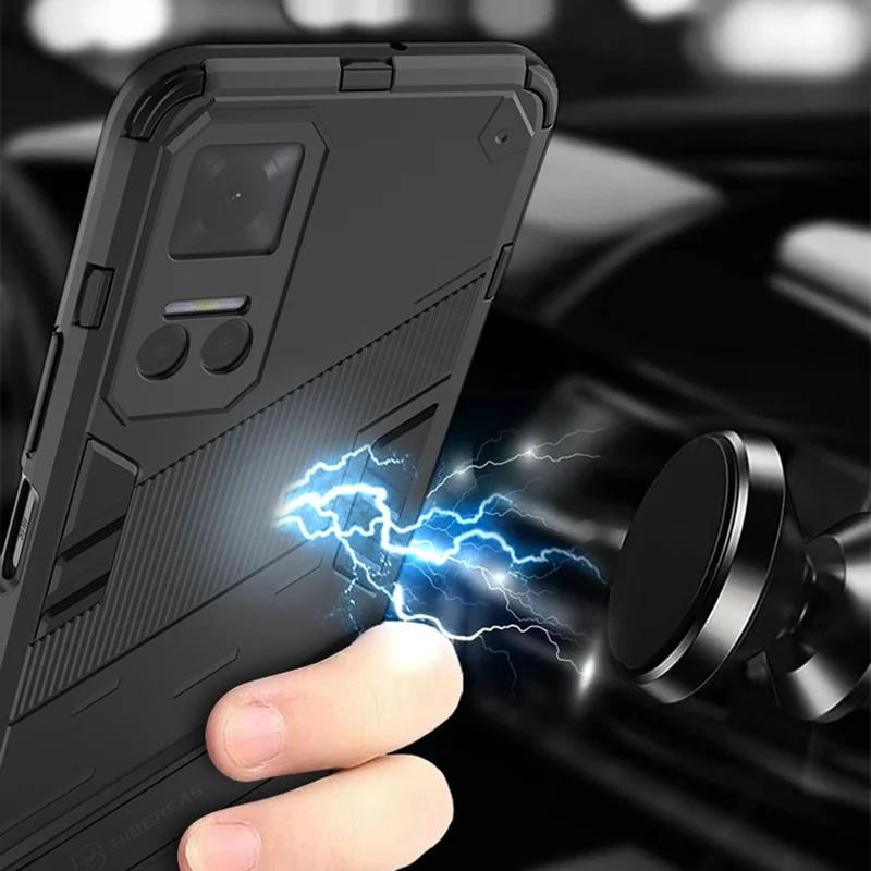 For Honor Play6T 5G PC + TPU Case Cell Phone Protector with Kickstand - Black