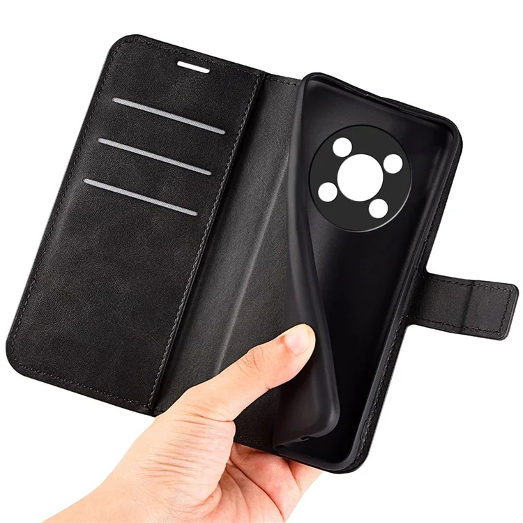Square Magnetic Clasp Folio Flip Handy Leder Hülle Für Honor X30/Magic4 Lite 5G, Brieftasche Design Stand Cover - Schwarz