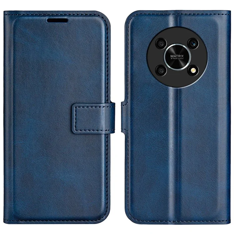 Square Magnetic Clasp Folio Flip Mobile Phone Leather Case for Honor X30/Magic4 Lite 5G, Wallet Design Stand Cover - Blue