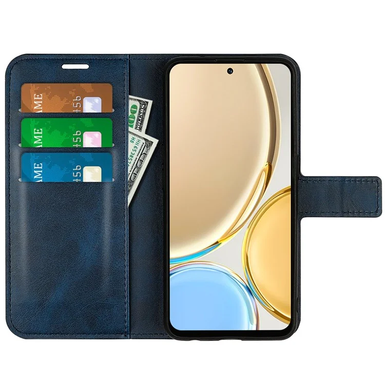 Square Magnetic Clasp Folio Flip Mobile Phone Leather Case for Honor X30/Magic4 Lite 5G, Wallet Design Stand Cover - Blue