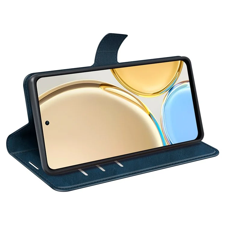 Square Magnetic Clasp Folio Flip Mobile Phone Leather Case for Honor X30/Magic4 Lite 5G, Wallet Design Stand Cover - Blue