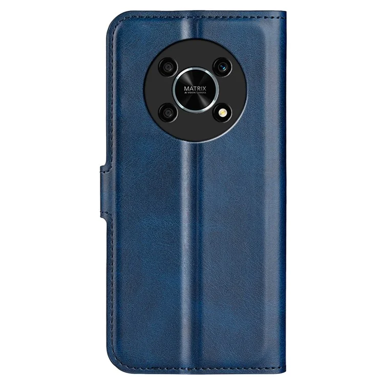 Square Magnetic Clasp Folio Flip Mobile Phone Leather Case for Honor X30/Magic4 Lite 5G, Wallet Design Stand Cover - Blue