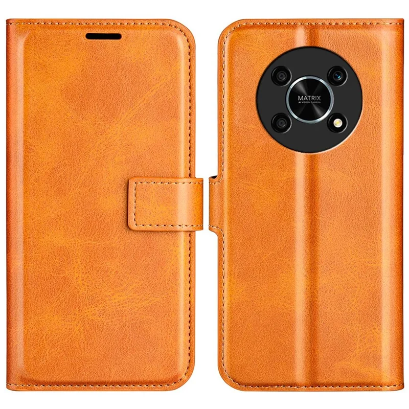 Square Magnetic Clasp Folio Flip Mobile Phone Leather Case for Honor X30/Magic4 Lite 5G, Wallet Design Stand Cover - Yellow