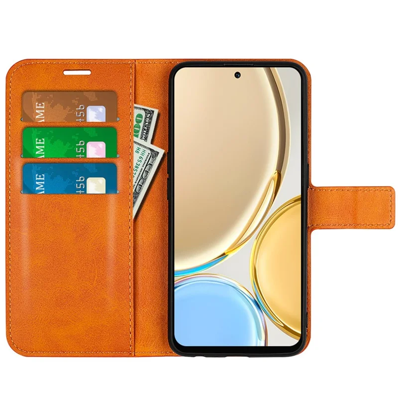 Square Magnetic Clasp Folio Flip Mobile Phone Leather Case for Honor X30/Magic4 Lite 5G, Wallet Design Stand Cover - Yellow