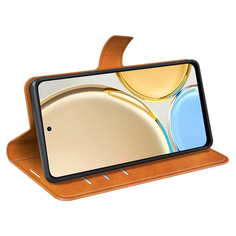 Square Magnetic Clasp Folio Flip Mobile Phone Leather Case for Honor X30/Magic4 Lite 5G, Wallet Design Stand Cover - Yellow