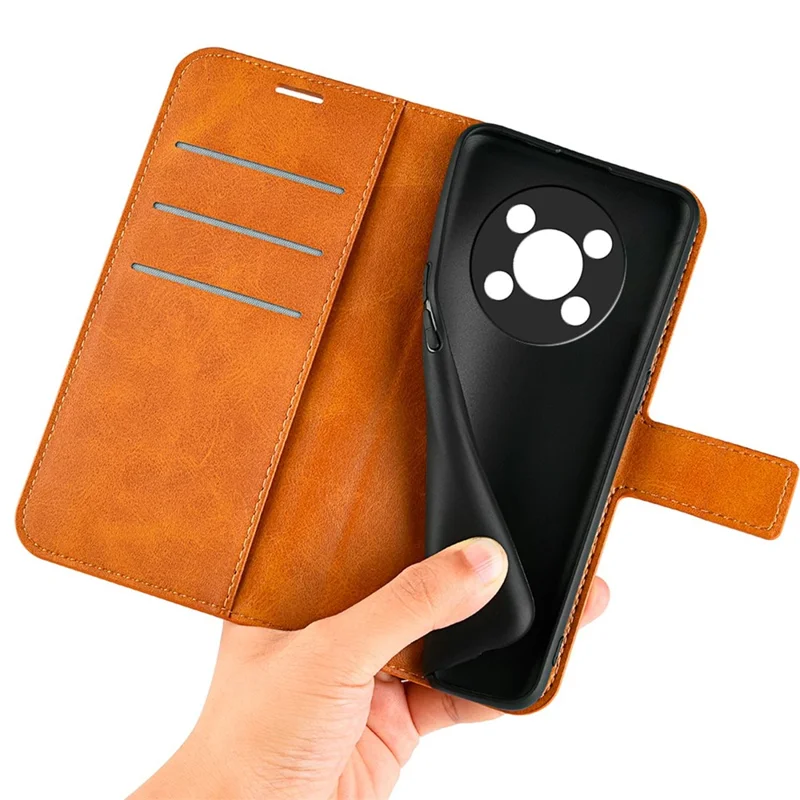 Square Magnetic Clasp Folio Flip Mobile Phone Leather Case for Honor X30/Magic4 Lite 5G, Wallet Design Stand Cover - Yellow