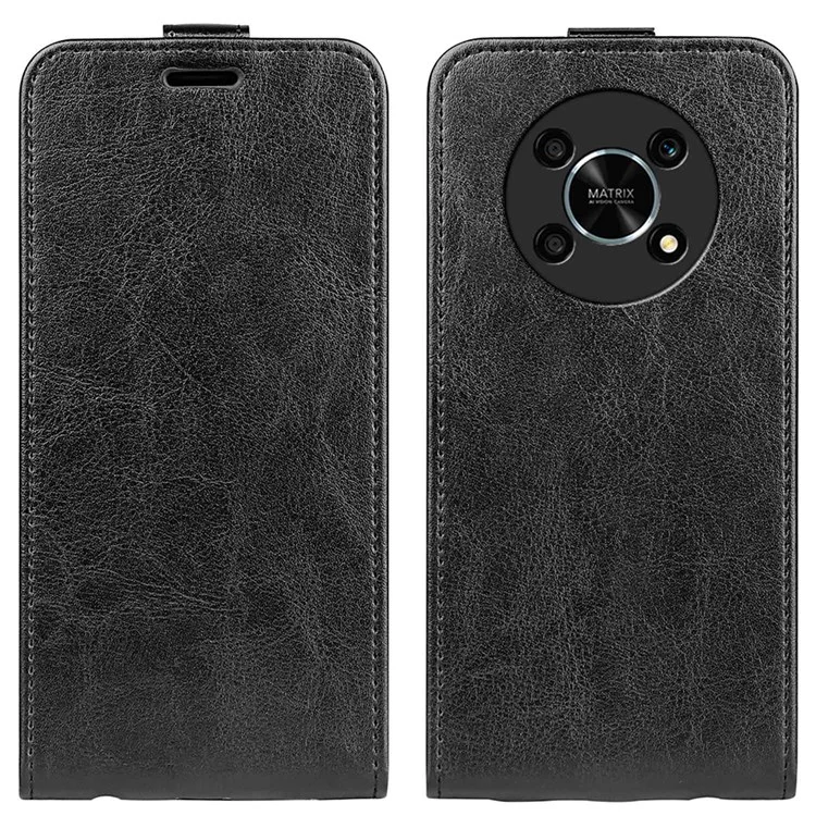 Flip Vertical Crazy Horse Horse Texture Leather Case Para Honor X30/Magic4 Lite 5G, Capa de Telefone Sem Impressão Digital Com Suporte Para Cartão Único - Preto