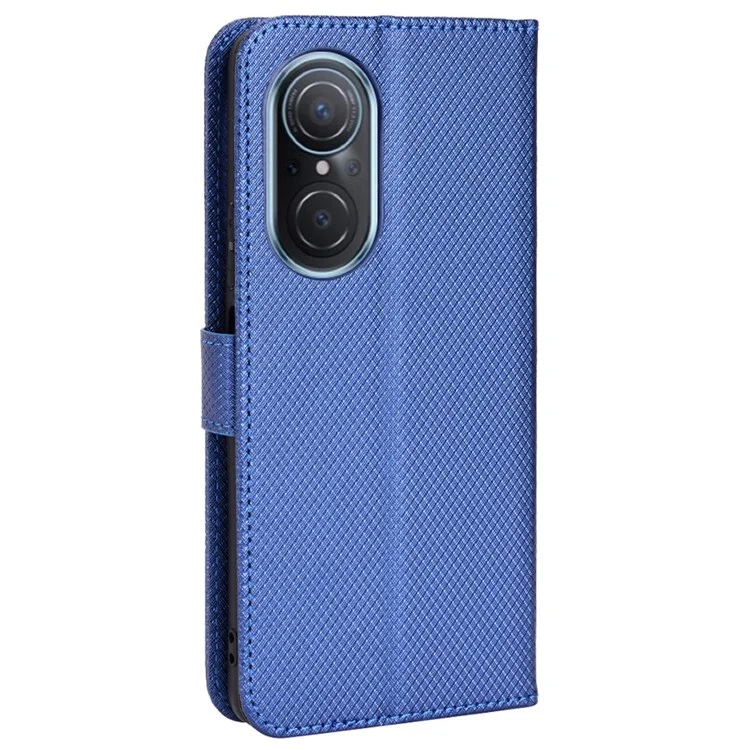 Étui de protection pour Honor 50 SE/Huawei nova 9 SE, texture diamant support PU cuir+TPU double protection coque portefeuille avec sangle poignet - Bleu