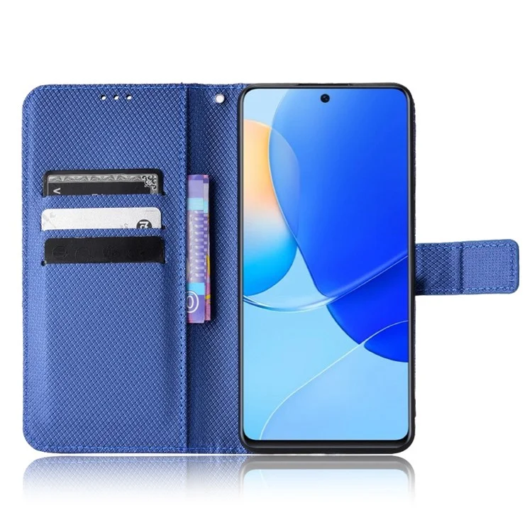 Étui de protection pour Honor 50 SE/Huawei nova 9 SE, texture diamant support PU cuir+TPU double protection coque portefeuille avec sangle poignet - Bleu