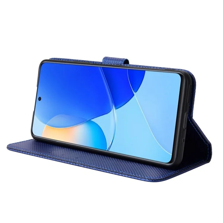 Étui de protection pour Honor 50 SE/Huawei nova 9 SE, texture diamant support PU cuir+TPU double protection coque portefeuille avec sangle poignet - Bleu