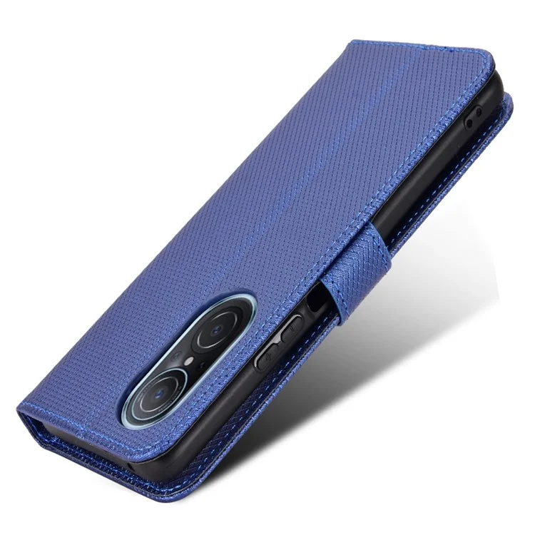 Étui de protection pour Honor 50 SE/Huawei nova 9 SE, texture diamant support PU cuir+TPU double protection coque portefeuille avec sangle poignet - Bleu