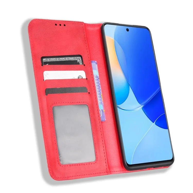 Чехол для телефона для Honor 50 SE/Huawei nova 9 SE, всесторонняя защита Auto-Absorbed Retro Surface Wallet Stand Leather Phone Shell - Красный