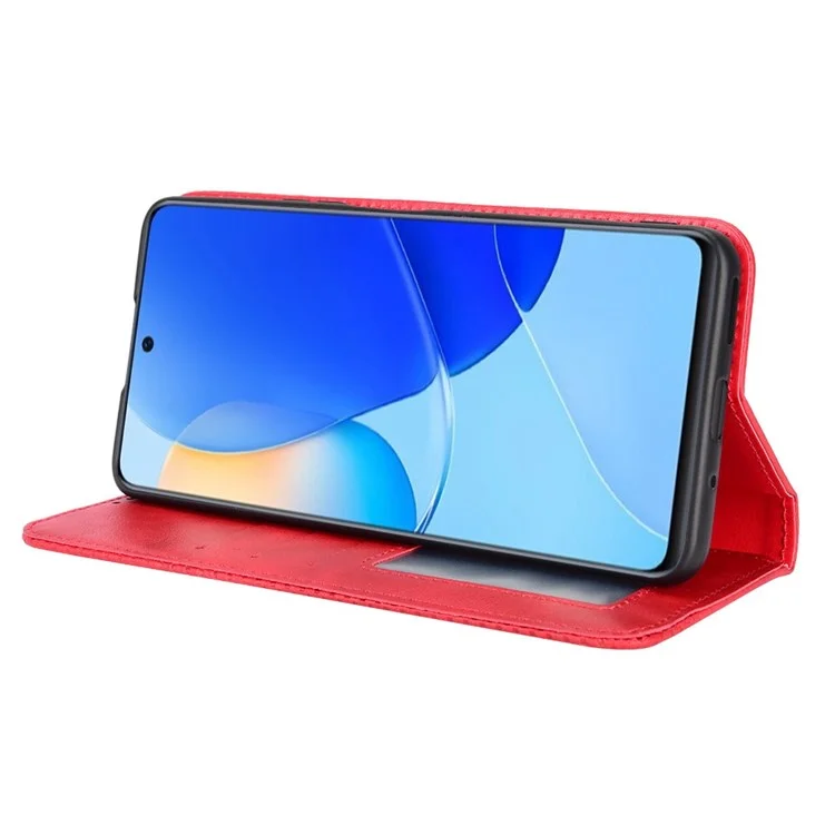 Чехол для телефона для Honor 50 SE/Huawei nova 9 SE, всесторонняя защита Auto-Absorbed Retro Surface Wallet Stand Leather Phone Shell - Красный