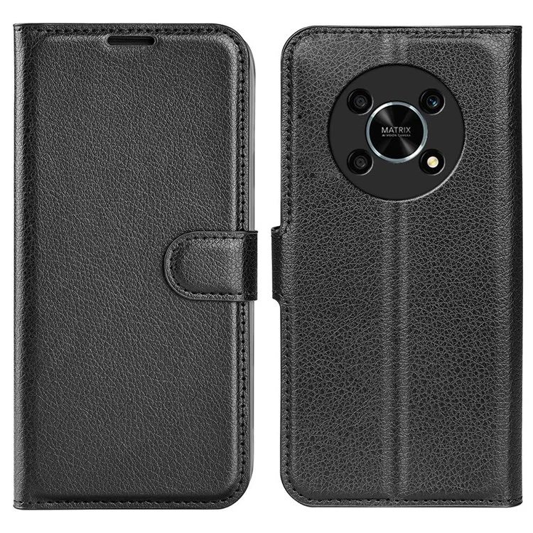 Para Honor X30/Magic 4 Lite 5G Capa de telefone com textura de lichia Suporte dobrável Carteira de couro PU Capa de celular macia - Preto