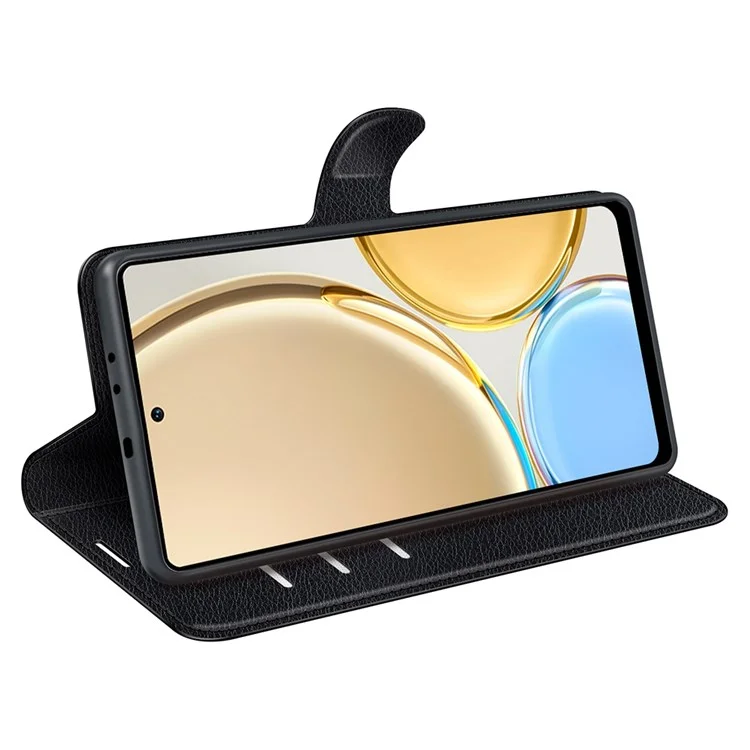 Para Honor X30/Magic 4 Lite 5G Capa de telefone com textura de lichia Suporte dobrável Carteira de couro PU Capa de celular macia - Preto
