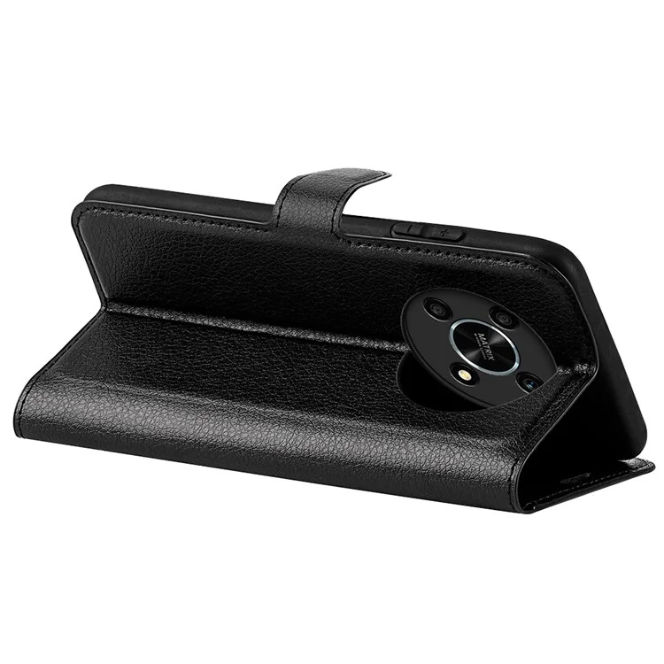 Para Honor X30/Magic 4 Lite 5G Capa de telefone com textura de lichia Suporte dobrável Carteira de couro PU Capa de celular macia - Preto