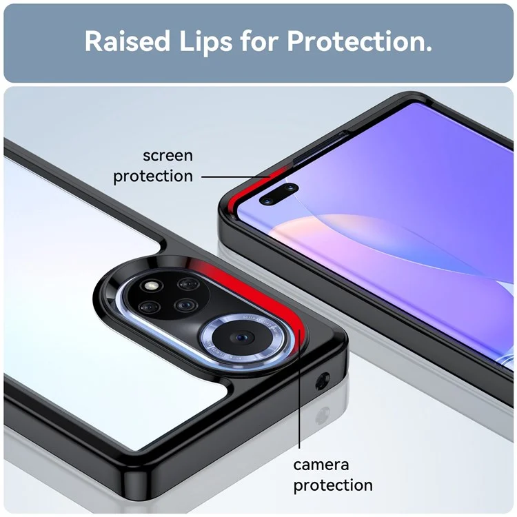 Для Huawei nova 9 Pro/Honor 50 Pro Прозрачный чехол-накладка Гибридный акриловый + TPU Ударопрочный защитный чехол для сотового телефона с независимыми кнопками - Черный