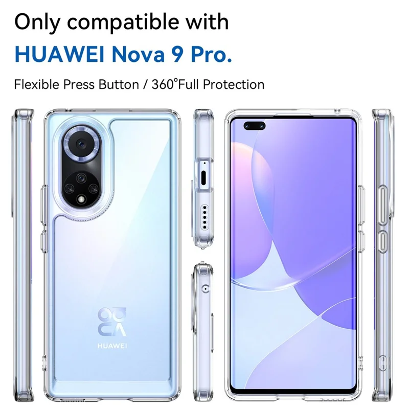 For Huawei nova 9 Pro/Honor 50 Pro Transparent Back Case Hybrid Acrylic + TPU Shockproof Cell Phone Protector with Independent Buttons - Transparent