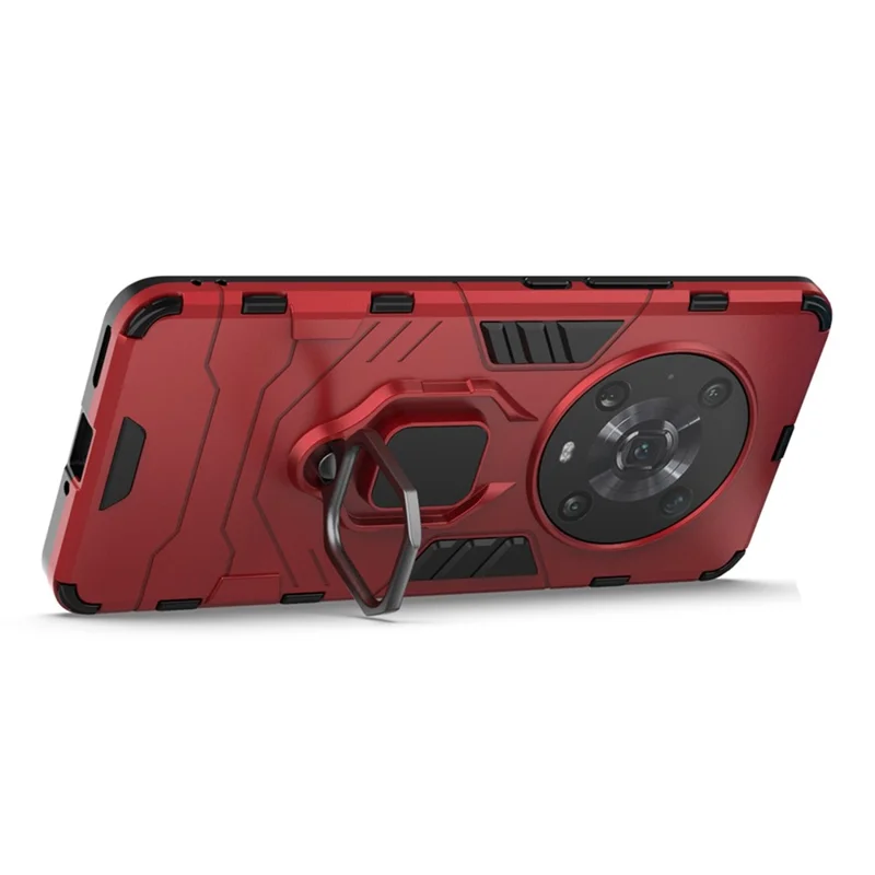 For Honor Magic4 Pro Wear-resistant TPU+PC Phone Case Military Grade Armor Ring Holder Kickstand Back Shell - Red