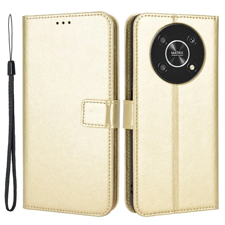 Чехол-книжка For Honor X9 4G/5G/Magic4 Lite 4G/5G/X30 5G из искусственной кожи с магнитным креплением, текстура "Crazy Horse", внутренняя оболочка из TPU, защита от царапин, со стендом и ремешком - золотистый