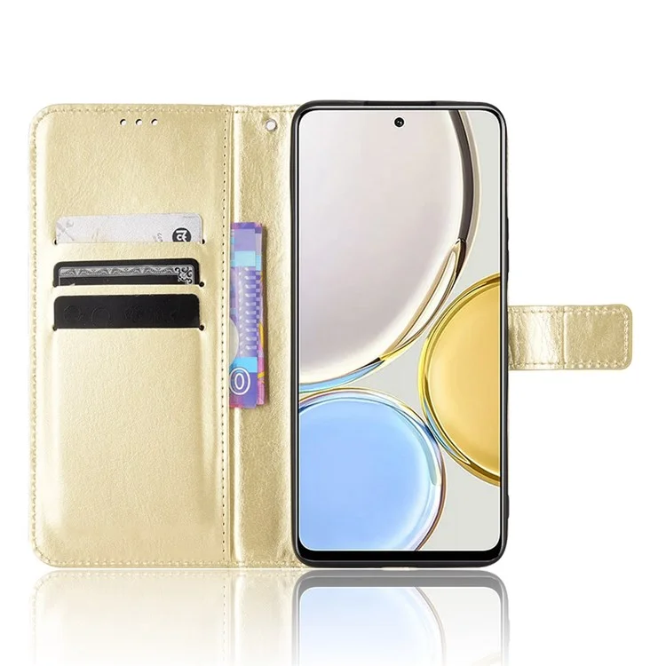 Чехол-книжка For Honor X9 4G/5G/Magic4 Lite 4G/5G/X30 5G из искусственной кожи с магнитным креплением, текстура "Crazy Horse", внутренняя оболочка из TPU, защита от царапин, со стендом и ремешком - золотистый