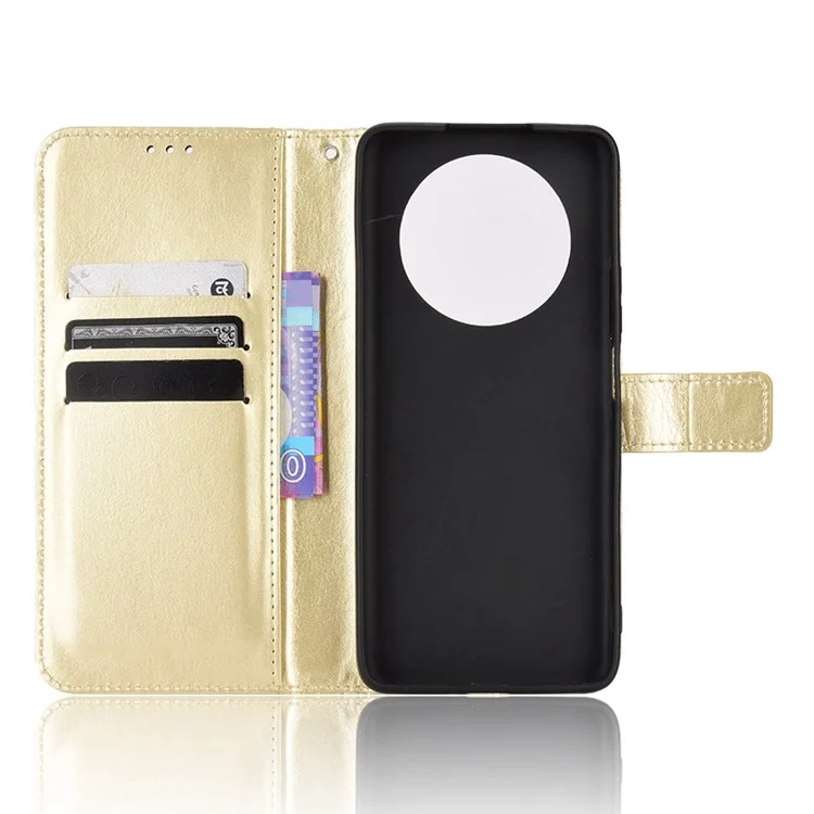 Чехол-книжка For Honor X9 4G/5G/Magic4 Lite 4G/5G/X30 5G из искусственной кожи с магнитным креплением, текстура "Crazy Horse", внутренняя оболочка из TPU, защита от царапин, со стендом и ремешком - золотистый