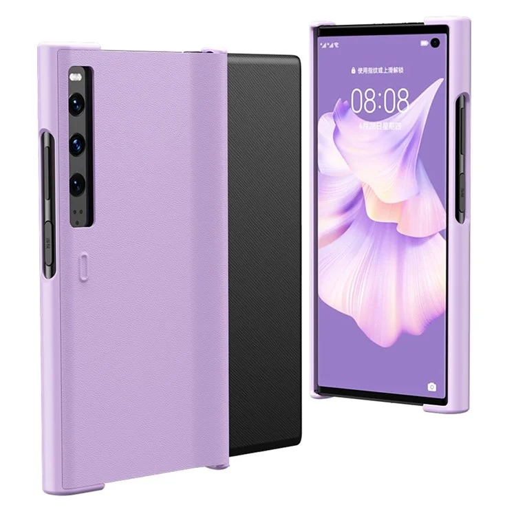 Per Huawei Mate Xs 2 Custodia protettiva in pelle PU, PC rigido, a prova di urto, con supporto, pieghevole, protettiva per telefono - Viola