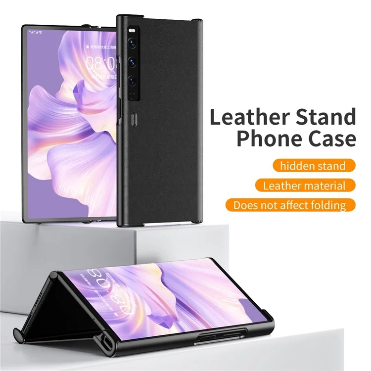 Per Huawei Mate Xs 2 Custodia protettiva in pelle PU, PC rigido, a prova di urto, con supporto, pieghevole, protettiva per telefono - Viola