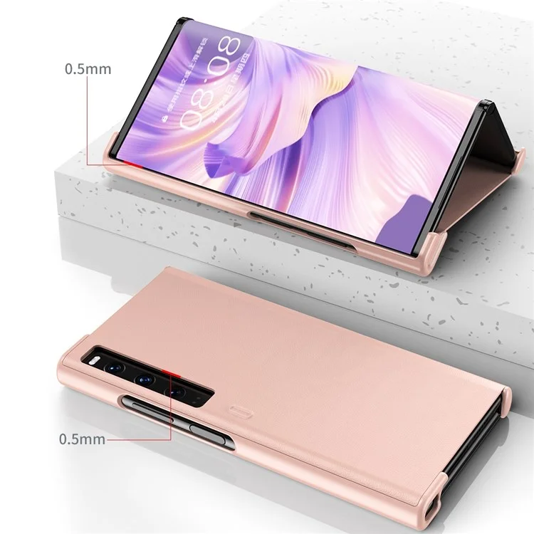 Per Huawei Mate Xs 2 Custodia protettiva in pelle PU, PC rigido, a prova di urto, con supporto, pieghevole, protettiva per telefono - Viola