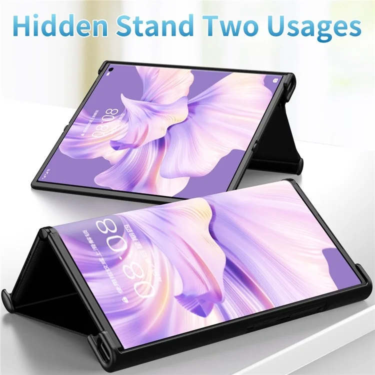 Per Huawei Mate Xs 2 Custodia protettiva in pelle PU, PC rigido, a prova di urto, con supporto, pieghevole, protettiva per telefono - Viola