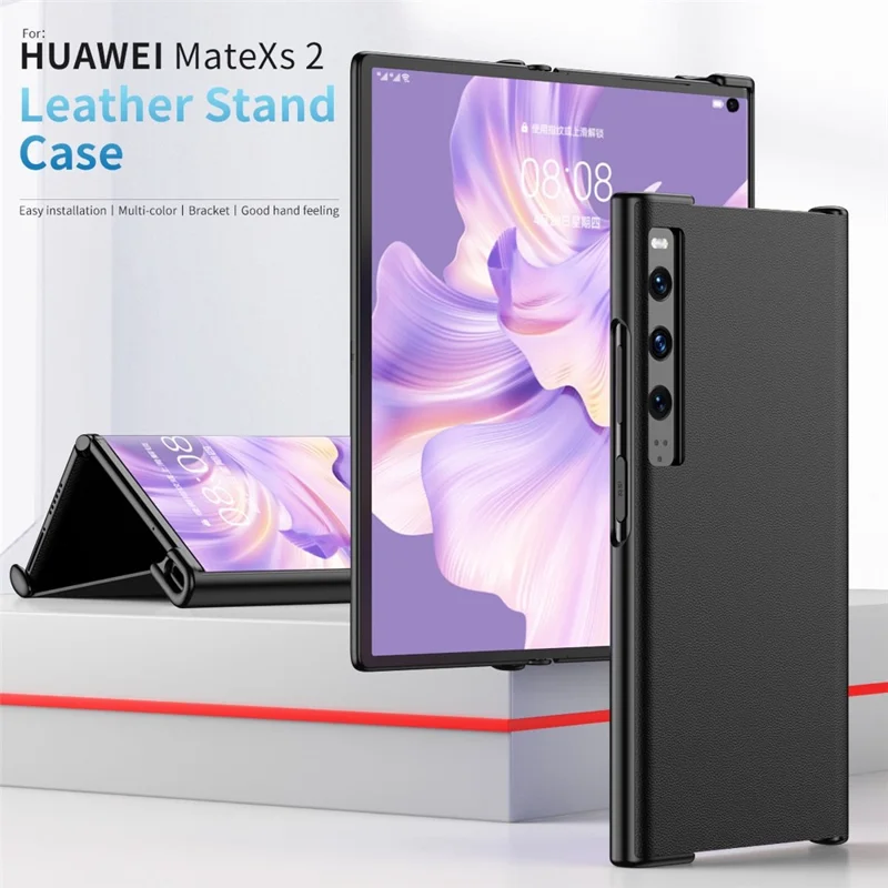 For Huawei Mate Xs 2 PU Leather Hard PC Shockproof Cover Stand Anti-Fall Folding Protective Phone Case - Black