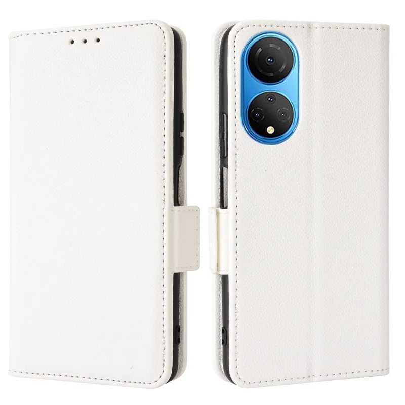 For Honor X7 Litchi Texture Magnetic Closure Wear-resistant Drop-proof Case Leather Stand Wallet Style Cell Phone Shell - White