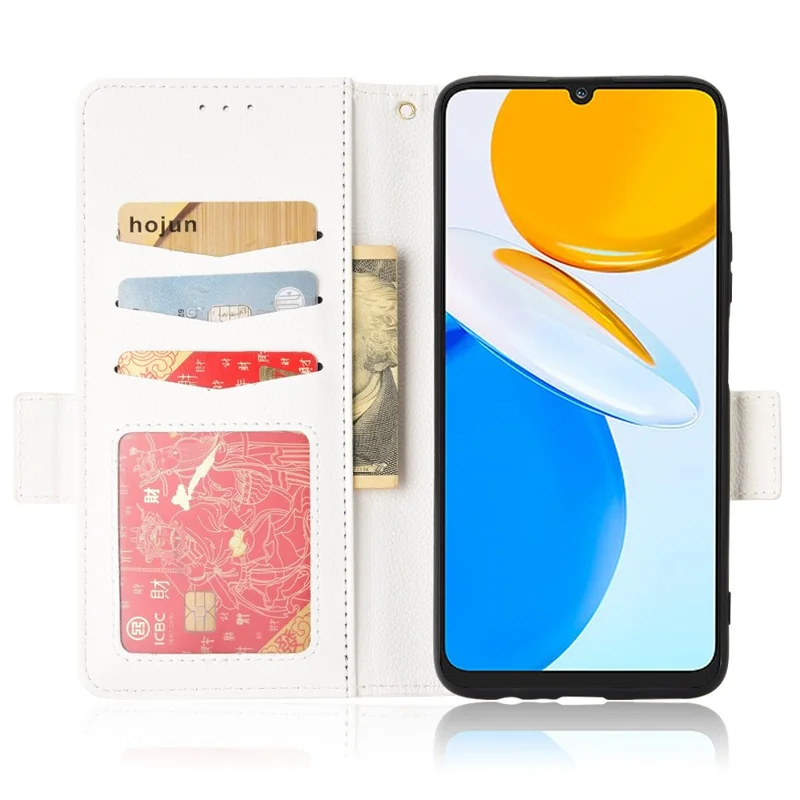 For Honor X7 Litchi Texture Magnetic Closure Wear-resistant Drop-proof Case Leather Stand Wallet Style Cell Phone Shell - White