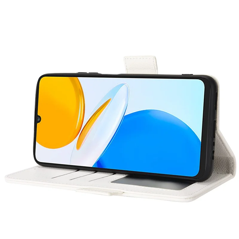 For Honor X7 Litchi Texture Magnetic Closure Wear-resistant Drop-proof Case Leather Stand Wallet Style Cell Phone Shell - White