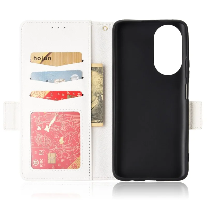 For Honor X7 Litchi Texture Magnetic Closure Wear-resistant Drop-proof Case Leather Stand Wallet Style Cell Phone Shell - White