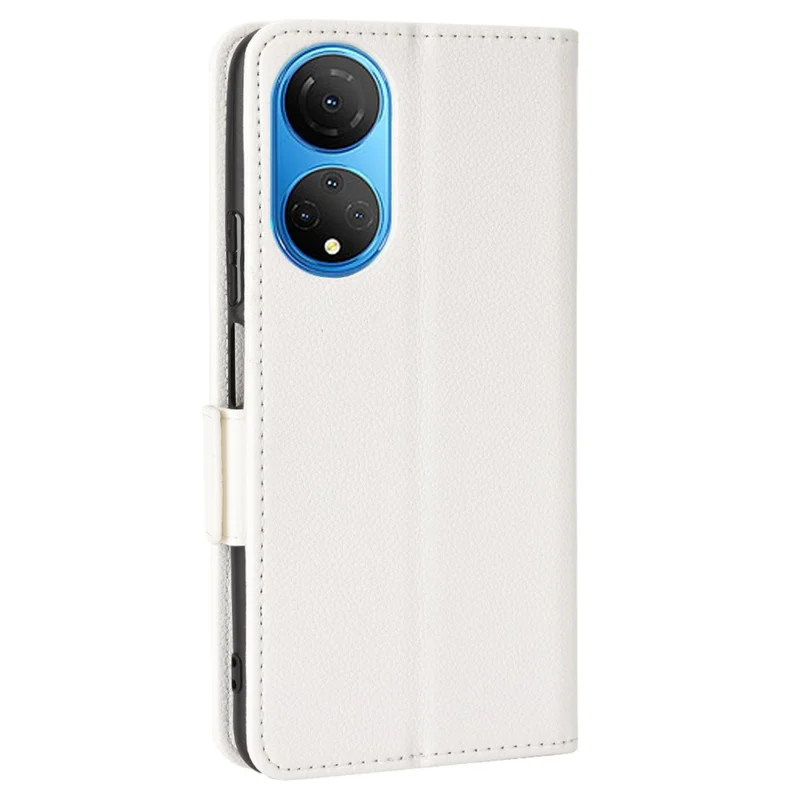 For Honor X7 Litchi Texture Magnetic Closure Wear-resistant Drop-proof Case Leather Stand Wallet Style Cell Phone Shell - White