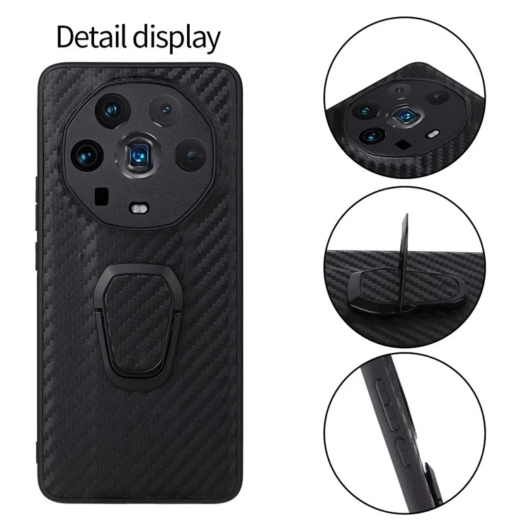 Ring Kickstand Phone Case for Honor Magic4 Ultimate, PU Leather Coated TPU + PC Cover with Car Mount Metal Sheet - Carbon Fiber Texture