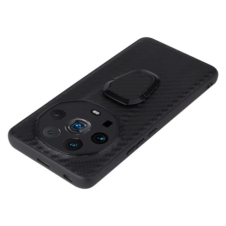 Ring Kickstand Phone Case for Honor Magic4 Ultimate, PU Leather Coated TPU + PC Cover with Car Mount Metal Sheet - Carbon Fiber Texture