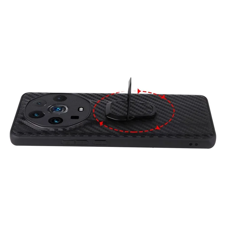 Ring Kickstand Phone Case for Honor Magic4 Ultimate, PU Leather Coated TPU + PC Cover with Car Mount Metal Sheet - Carbon Fiber Texture