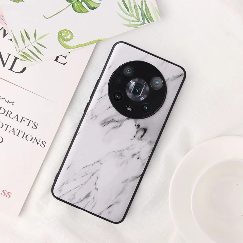 For Honor Magic4 Pro Anti-scratch Phone Case Textured PU Leather Coated TPU +PC Hybrid Protective Cover - Marble Texture