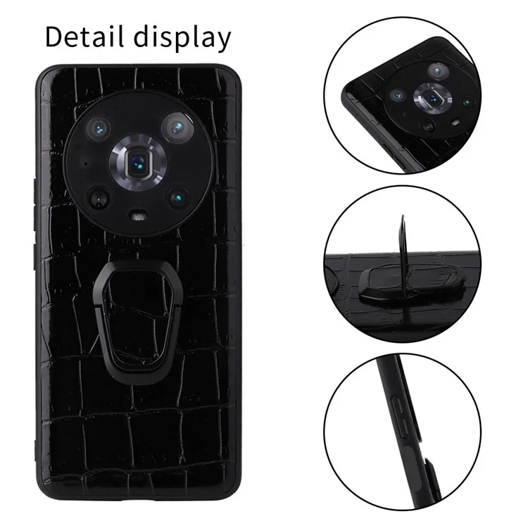 Ring Kickstand Handyhülle für Honor Magic4 Pro, Stoßfeste texturierte PU-Leder + TPU + PC-Abdeckung mit eingebautem Metallblech - Leopardenmuster