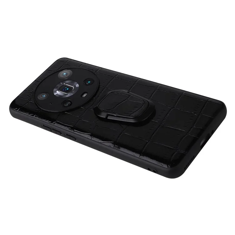 Ring Kickstand Handyhülle für Honor Magic4 Pro, Stoßfeste texturierte PU-Leder + TPU + PC-Abdeckung mit eingebautem Metallblech - Leopardenmuster